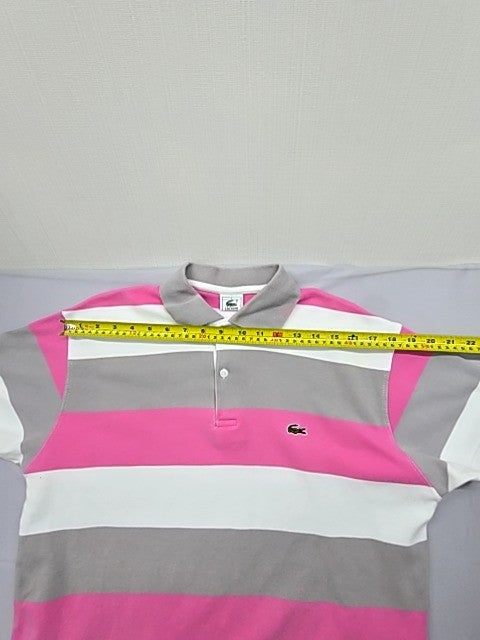 Lacoste Men's L Short Sleeve Striped Polo Shirt Multi Pink Gray White Cotton