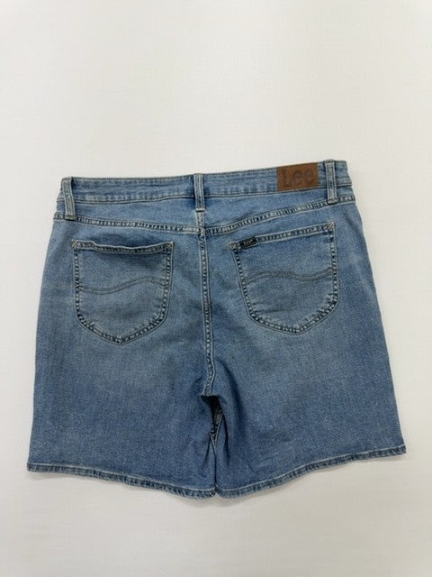 Lee Men's Blue Denim Short Mid Rise Size 14 Regular Fit Logo Patch