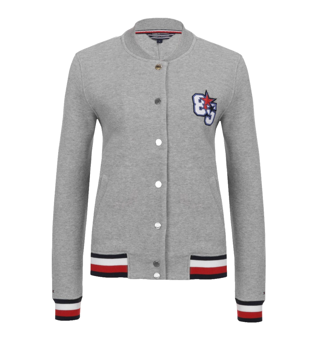 Tommy Hilfiger Women's Grey Vasity Jacket 85 Patch, Striped Trim - Size S