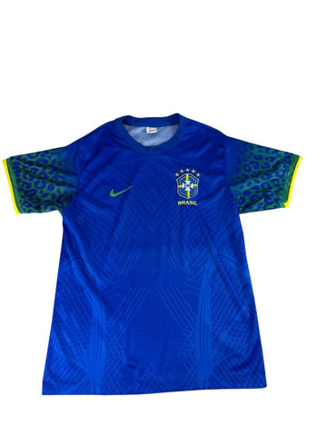 CBF Brazil Style Soccer Jersey Blue Short Sleeve Football Shirt Size Medium