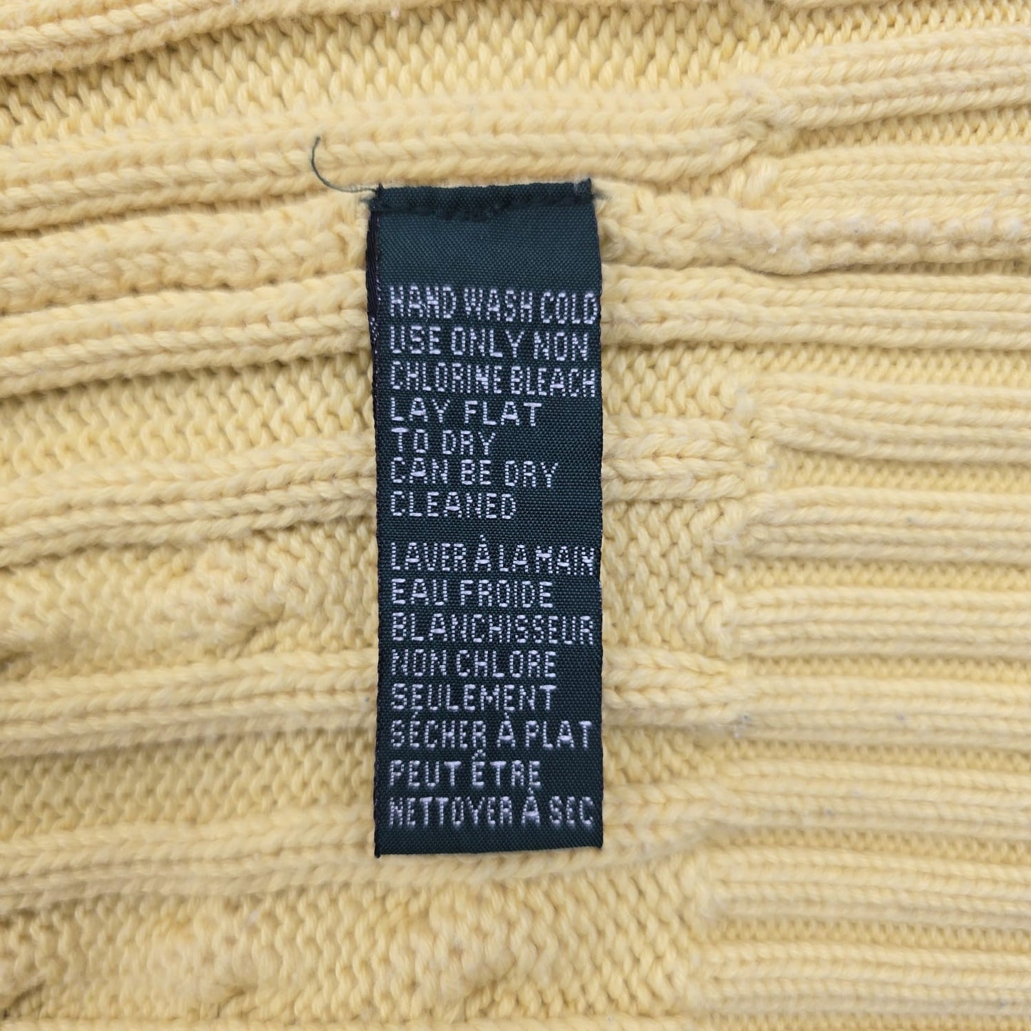 RALPH LAUREN Green label Cable Knit Crewneck Sweater Yellow L Cotton Long Sleeve