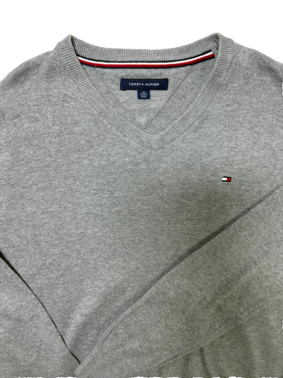 Tommy Hilfiger Men's Long Sleeve Gray V-Neck Cotton Sweater Pullover Size XS