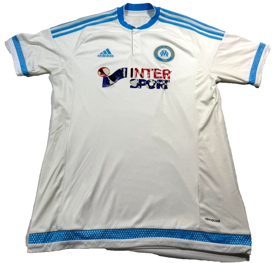 Adidas Olympique De Marseille Football Shirt In White And Light Blue - Size L