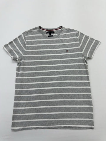 Tommy Hilfiger Men Gray Striped Slim Fit T-Shirt Size L Condition: Any