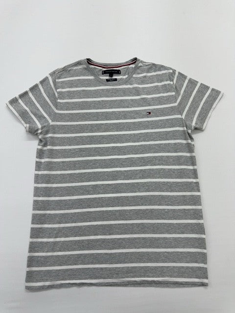 Tommy Hilfiger Men's Gray T-Shirt – Size L, Slim Fit, Striped