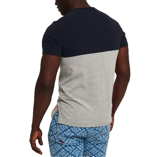 Superdry Men'S Navy Gray Colorblock T-Shirt, Size L, Logo Casual Cotton Tee