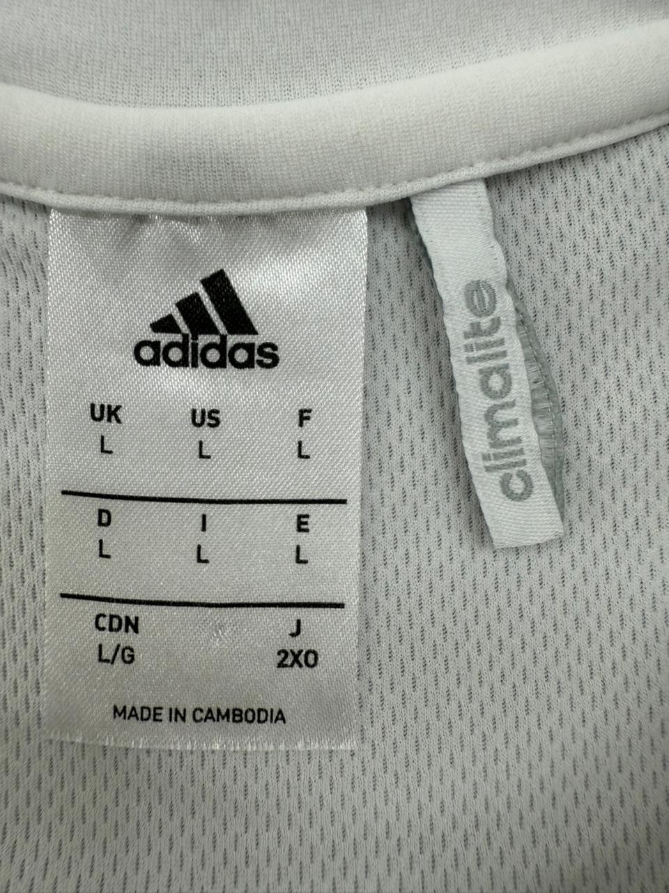 Adidas Men's White Soccer Jersey Short Sleeve Stripe L