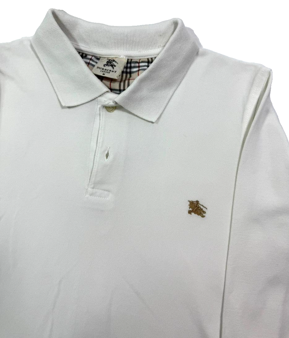 White Burberry Long-Sleeve Polo Shirt - Size M