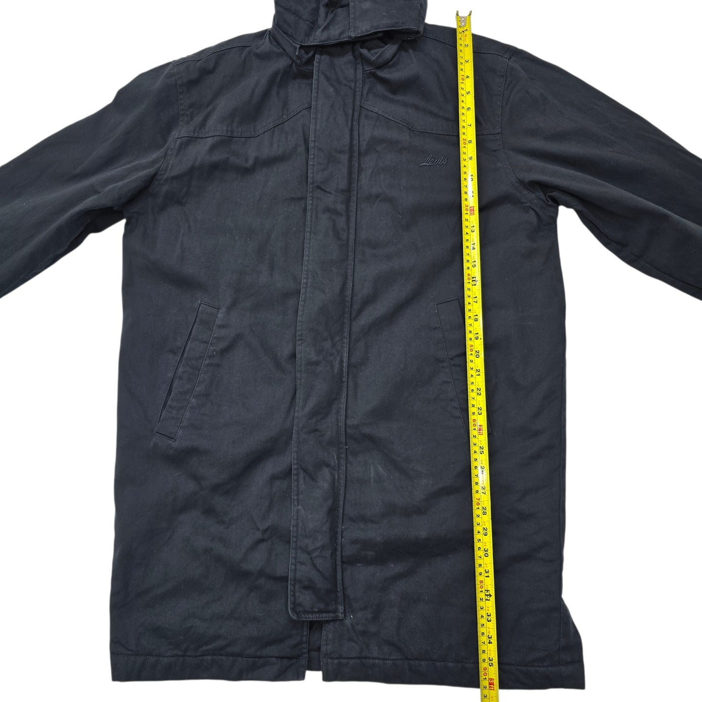 Levi's Mens Black Utility Parka Jacket Size L Lightweight Hood Pockets Good
