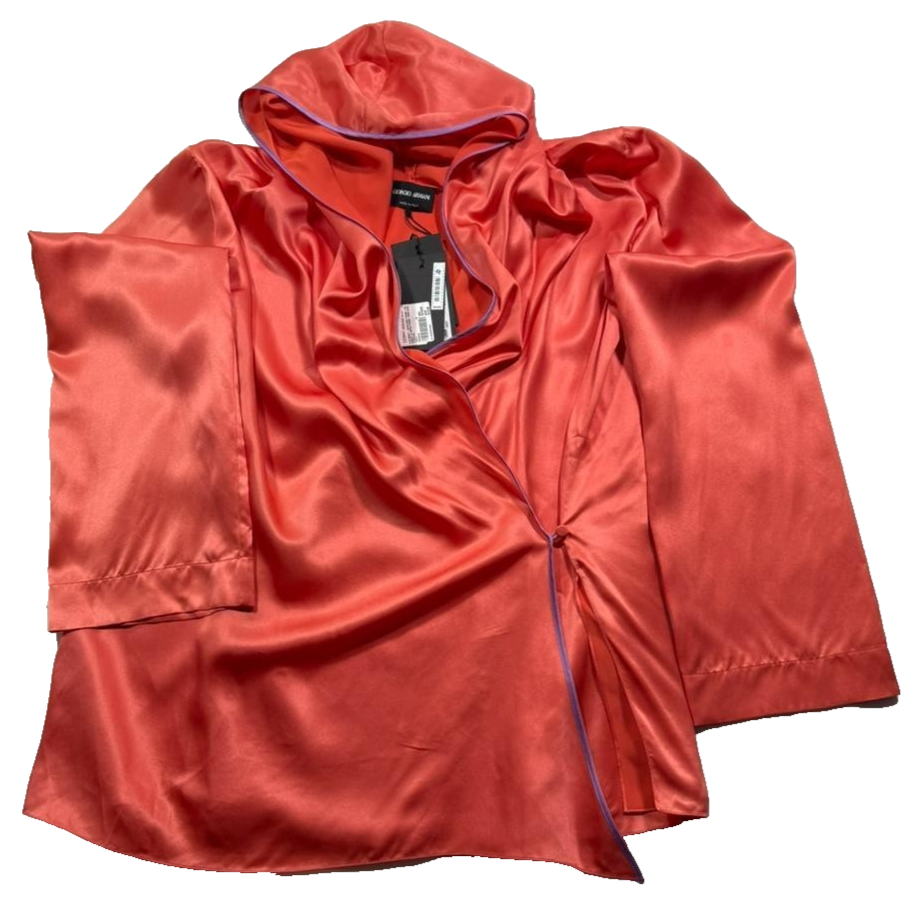 Giorgio Armani Women's Orange Satin Draped Hooded Wrap Top Size 42 BNWT