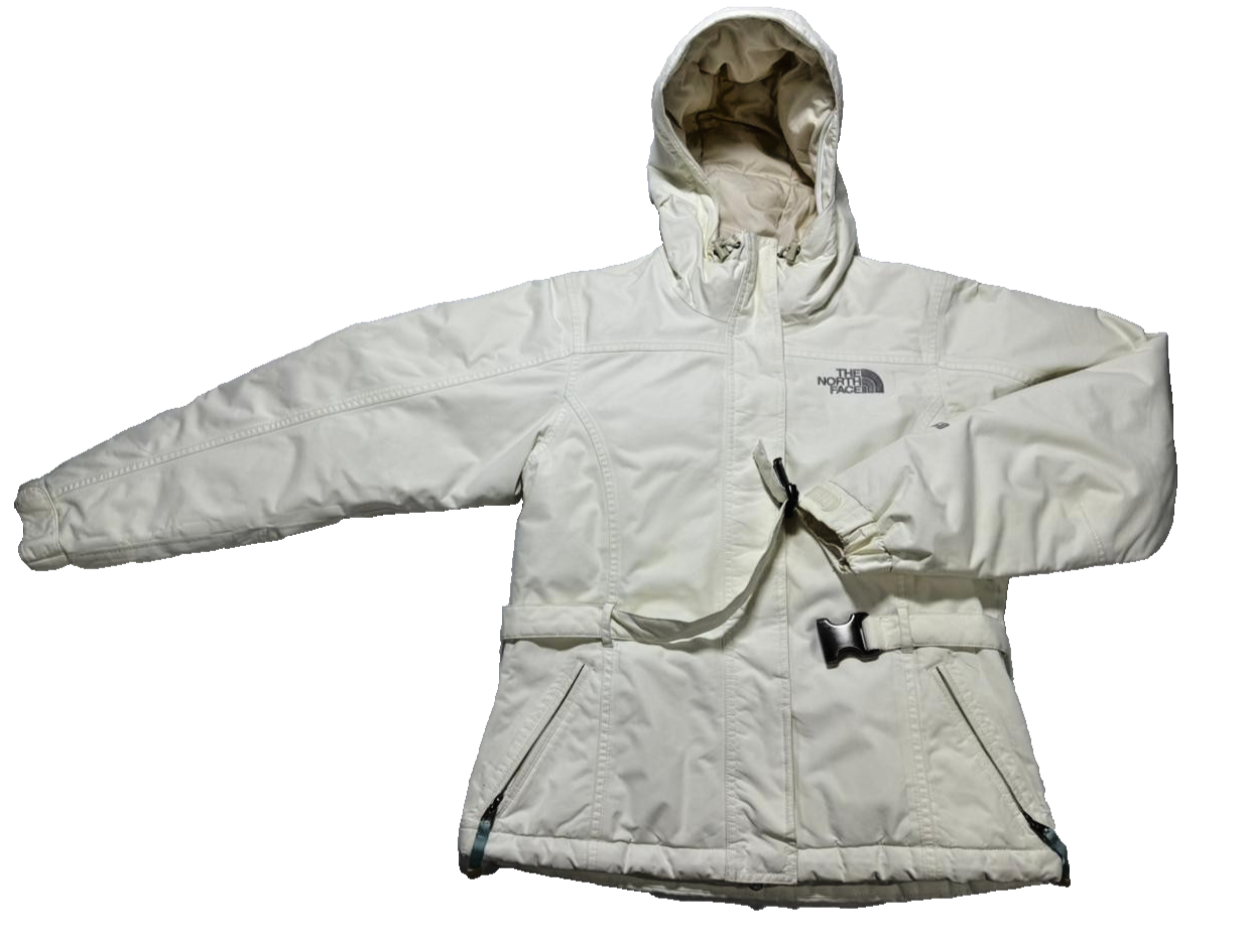 The North Face White/Grey Belted Logo Nylon Insulated Winter Jacket XS