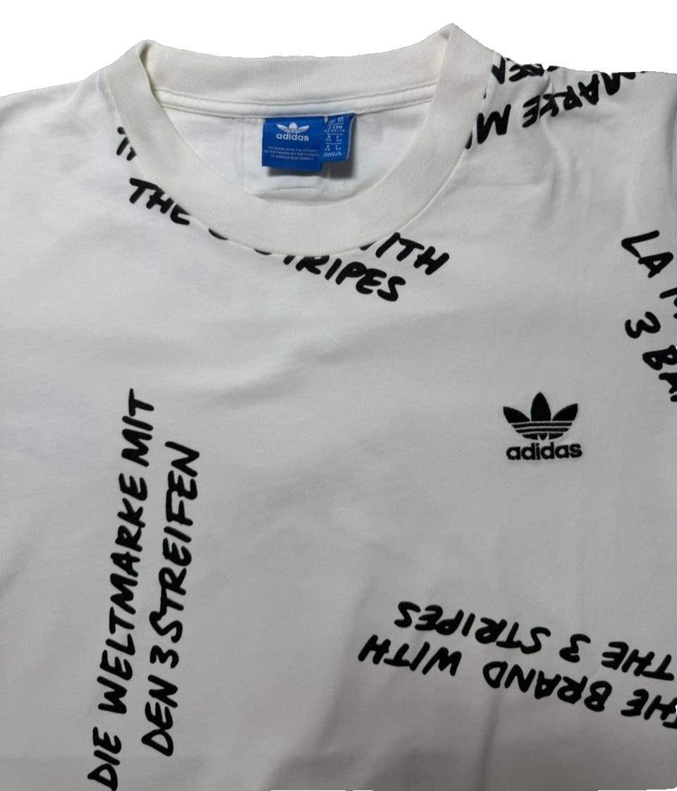 Adidas Men's White Print Solid Crewneck Short Sleeve T-Shirt - Size XS