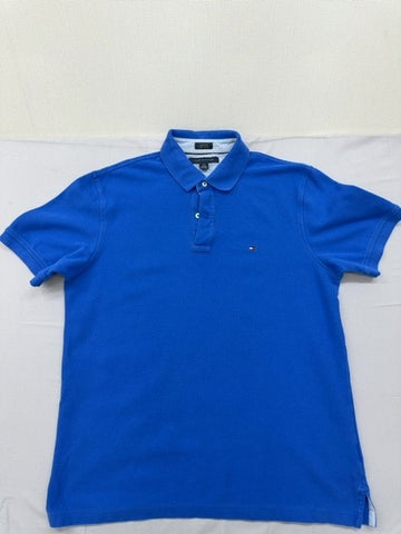 Tommy Hilfiger Men's L Royal Blue Cotton Pique Polo Short Sleeve Custom Fit