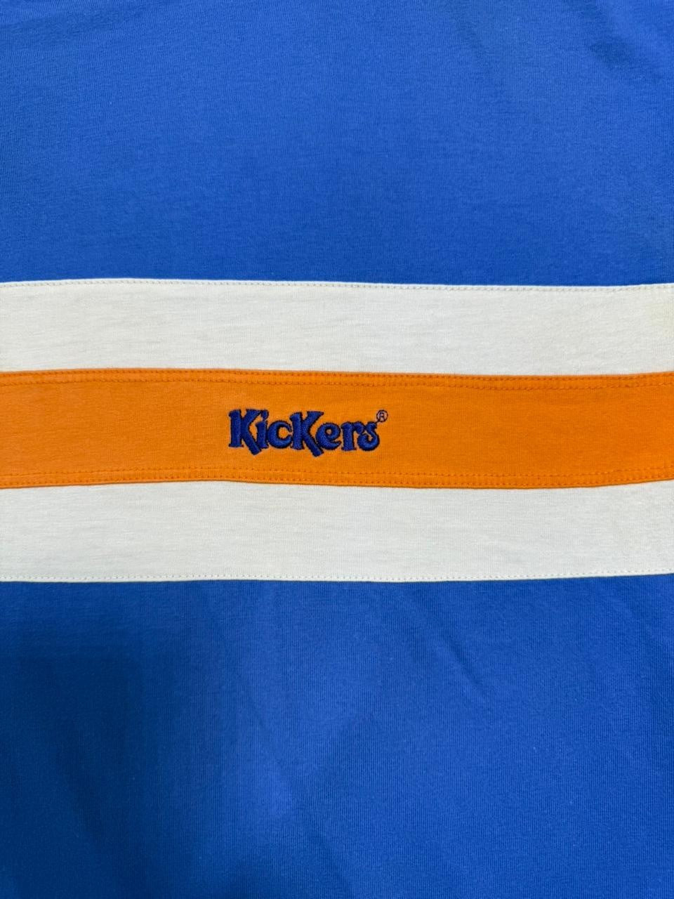 Blue Kickers T-Shirt With Orange And Cream Horizontal Stripes - Size M