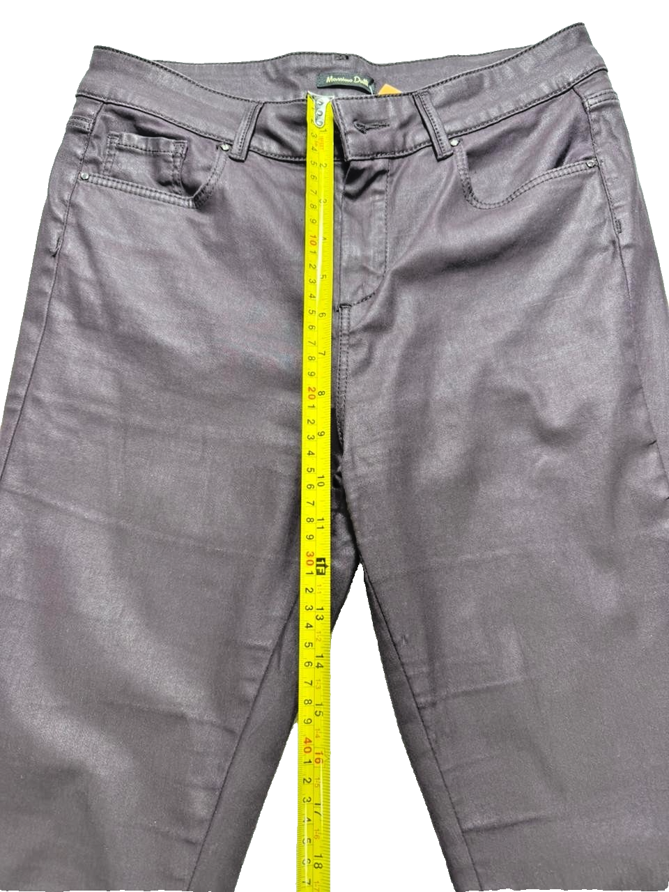 Massimo Dutti Jeans Women's - Purple Coated Wet Leather Look Biker Pant Trousers