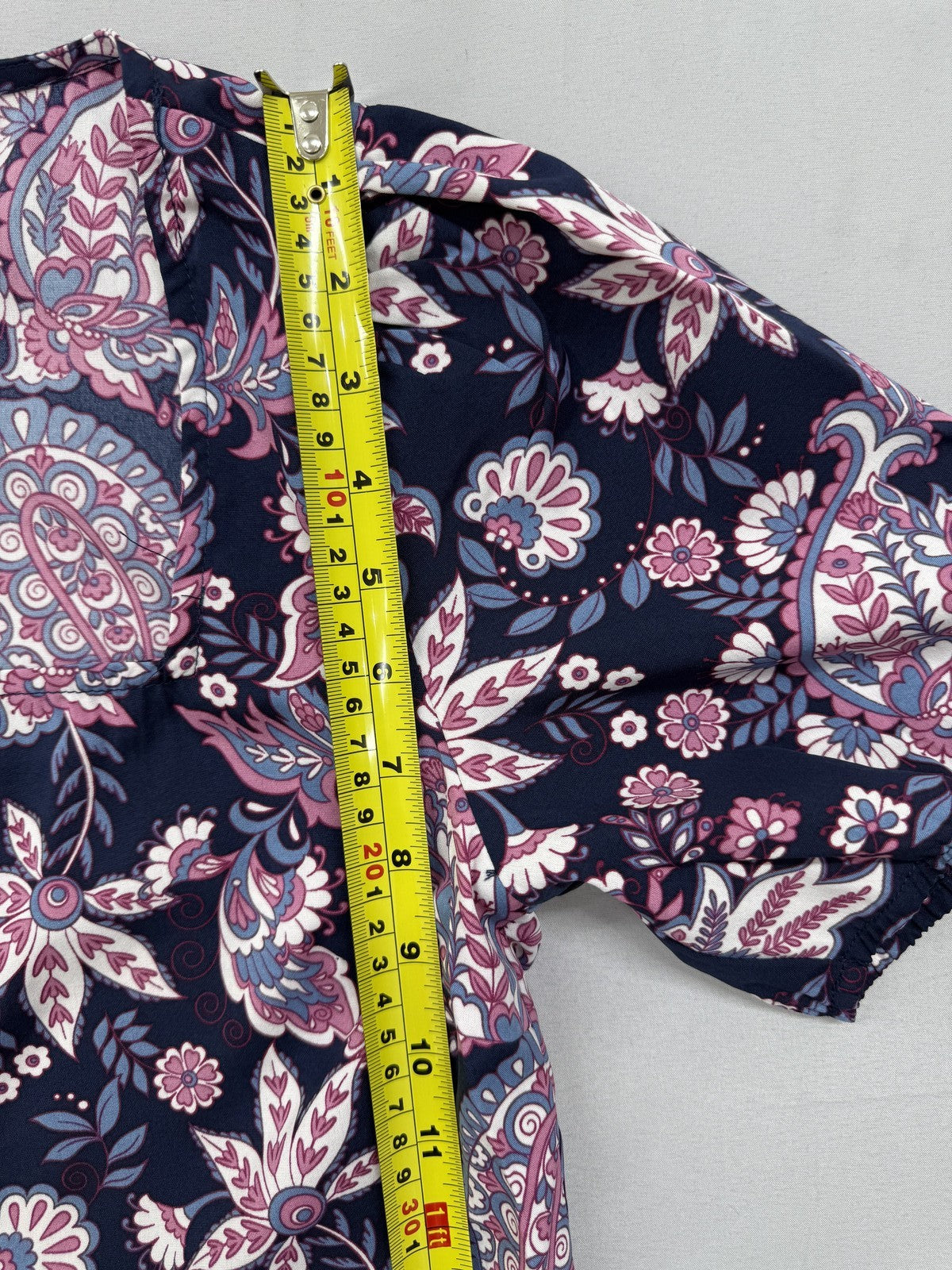 Vila Puff Sleeve Floral Paisley Top EU 36 Navy Pink White Blue Print