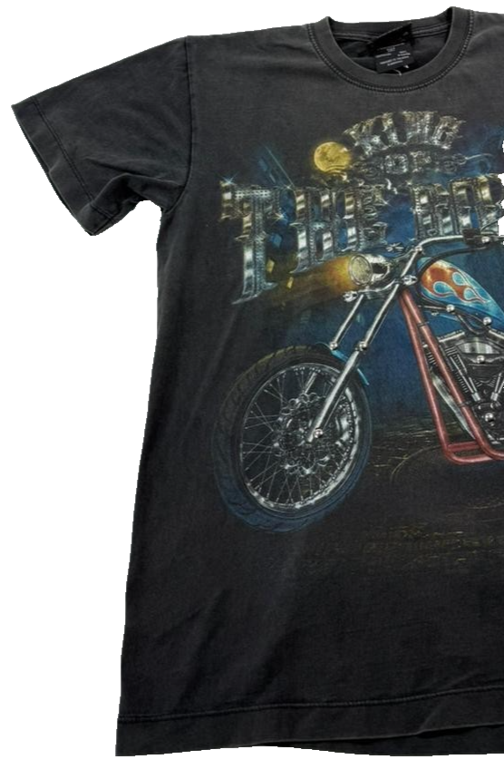 Rock Chang Men's T-Shirt Black Biker Chopper 3D Glow In Dark Heavyweight Medium