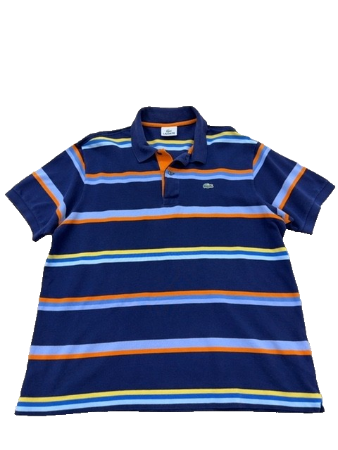 Vintage Lacoste Men's Multicolor Polo Shirt – Size 6, Striped, Cotton