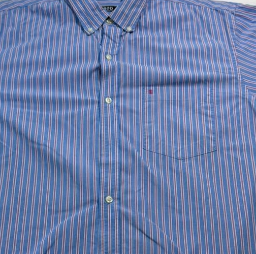 Izod Men's Blue Pink Striped Long Sleeve Button Shirt Size L