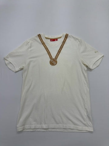 Puma Boys White Sports T-Shirt Size M Crew Neck Jersey Cotton Elastane