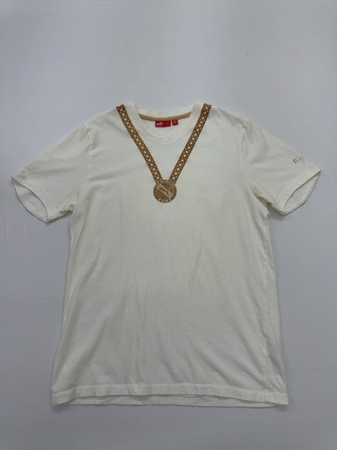 Puma Boys White Sports T-Shirt Size M Crew Neck Jersey Cotton Elastane