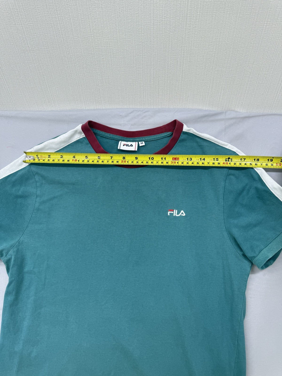 Fila Men's M Teal Color Block Short Sleeve Cotton T-Shirt Crew Neck
