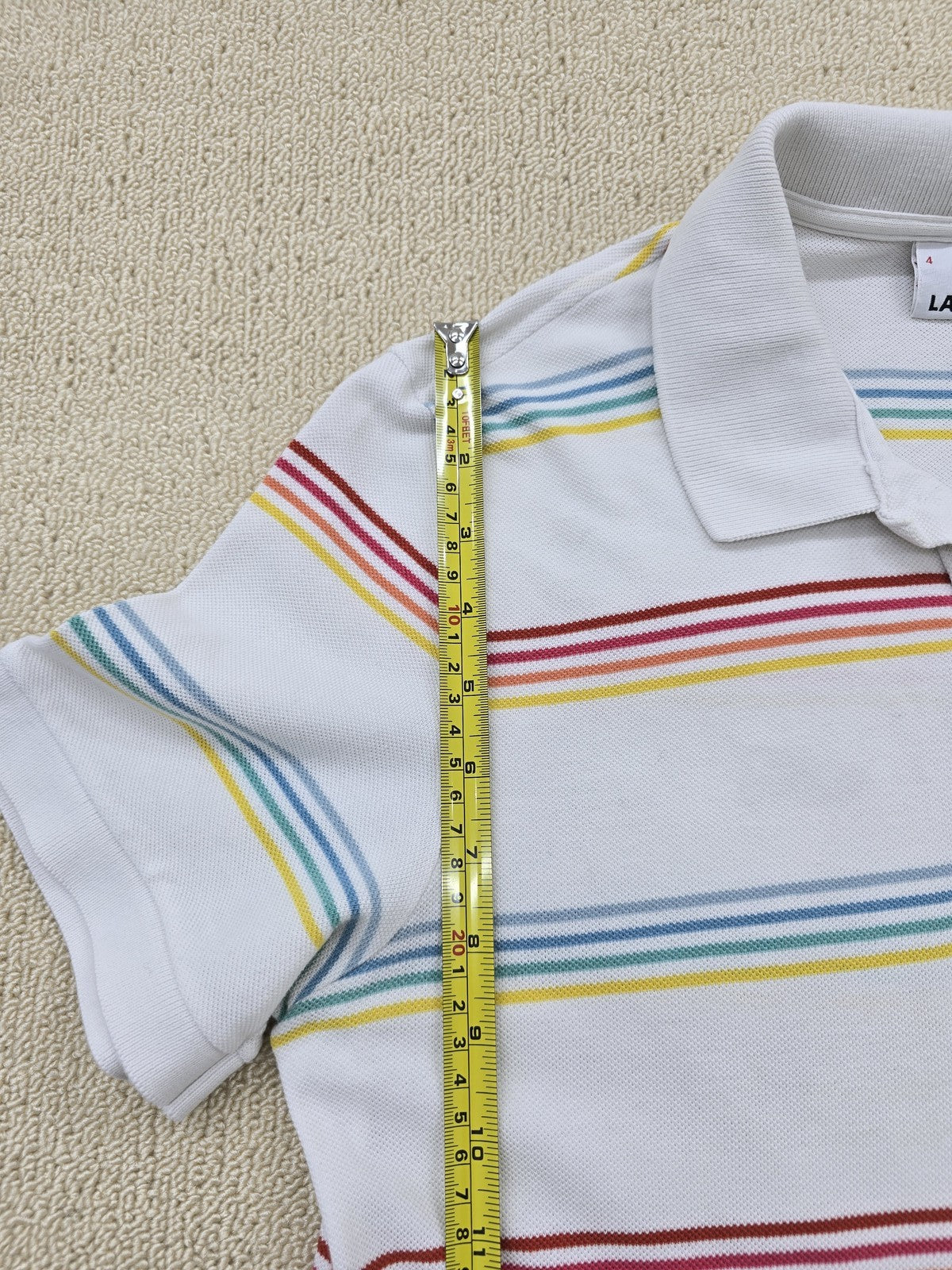 Lacoste Classic White Striped Cotton Pique Polo Men Sz 4 Short Sleeve