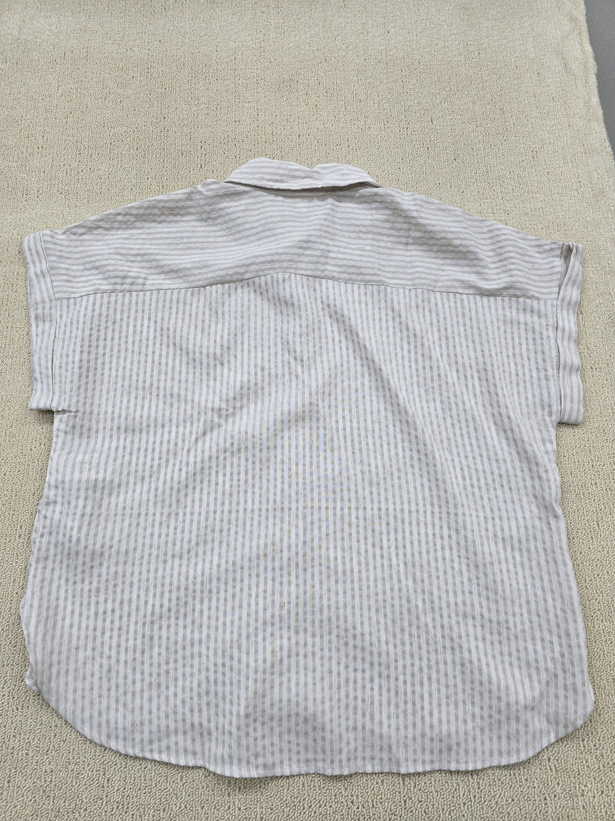 Koton Women's Beige Striped Short Sleeve Linen Shirt Regular Fit