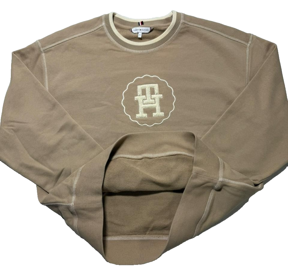 Tommy Hilfiger Beige Crewneck Sweatshirt S Th Logo Embroidered