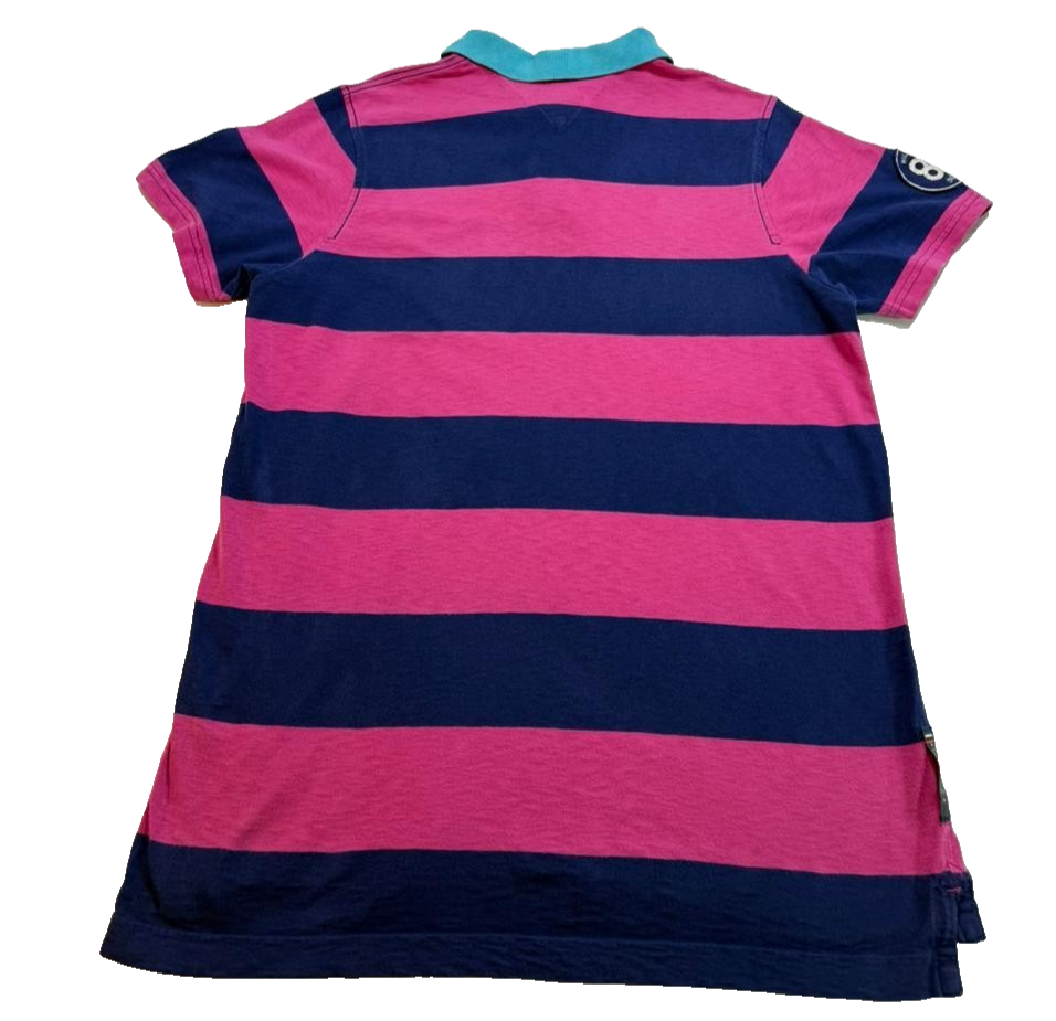 Tommy Hilfiger Women's Denim Striped Polo Shirt Short Sleeve Cotton Size XL