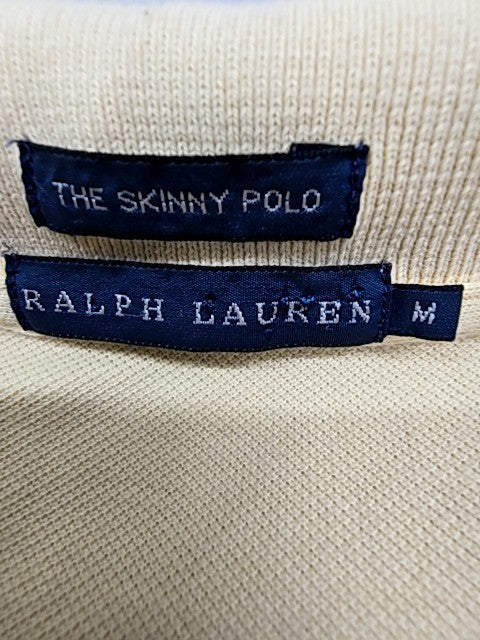 RALPH LAUREN Women's Beige Skinny Polo Shirt Size M Cotton Embroidered Pony