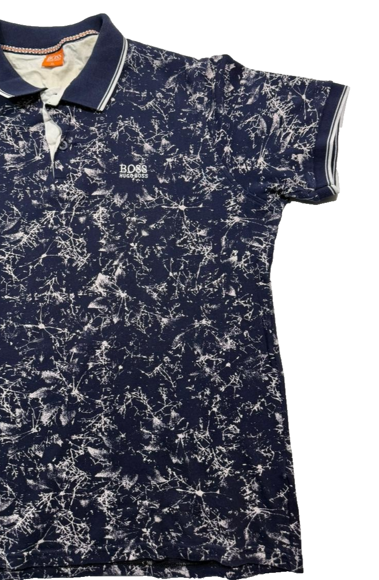 Men's Hugo Boss Navy Blue And White Splatter Print Polo Shirt XL