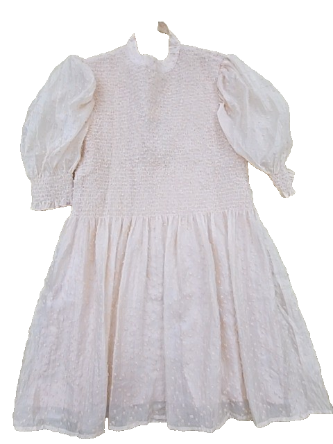 Women's Pink Smocked Chiffon Puff Sleeve Dress UK 12