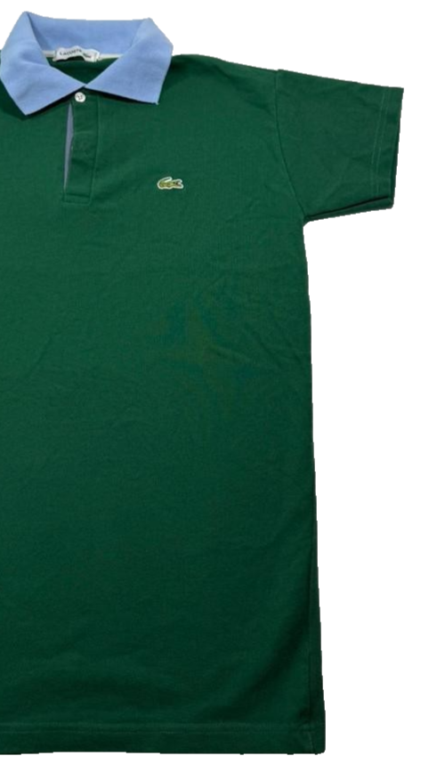 Lacoste Green Cotton Polo Shirt, Men's L, Light Blue Collar, Short Sleeve