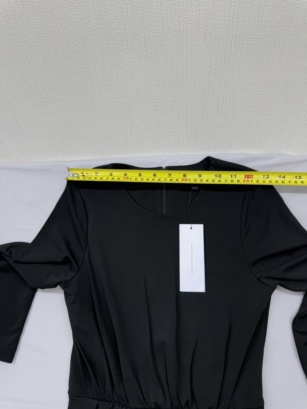 French Connection Black Boatneck Elbow Sleeve Dress Visc