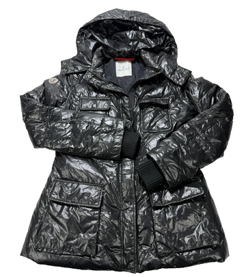 Authentic Moncler Shiny Black Hooded Puffer Jacket Women Size 5