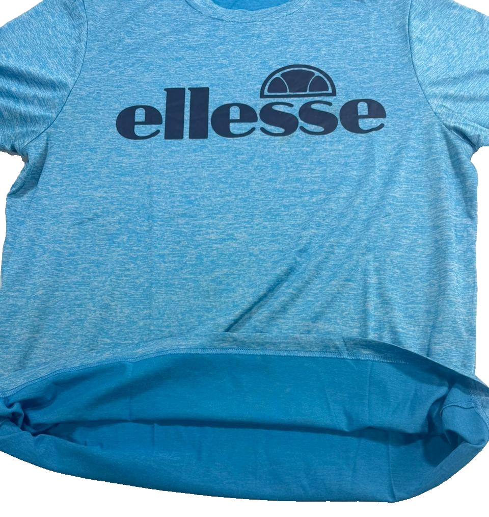 Ellesse Men's Light Blue Speckle Athletic T-Shirt Logo Crew Neck Size L