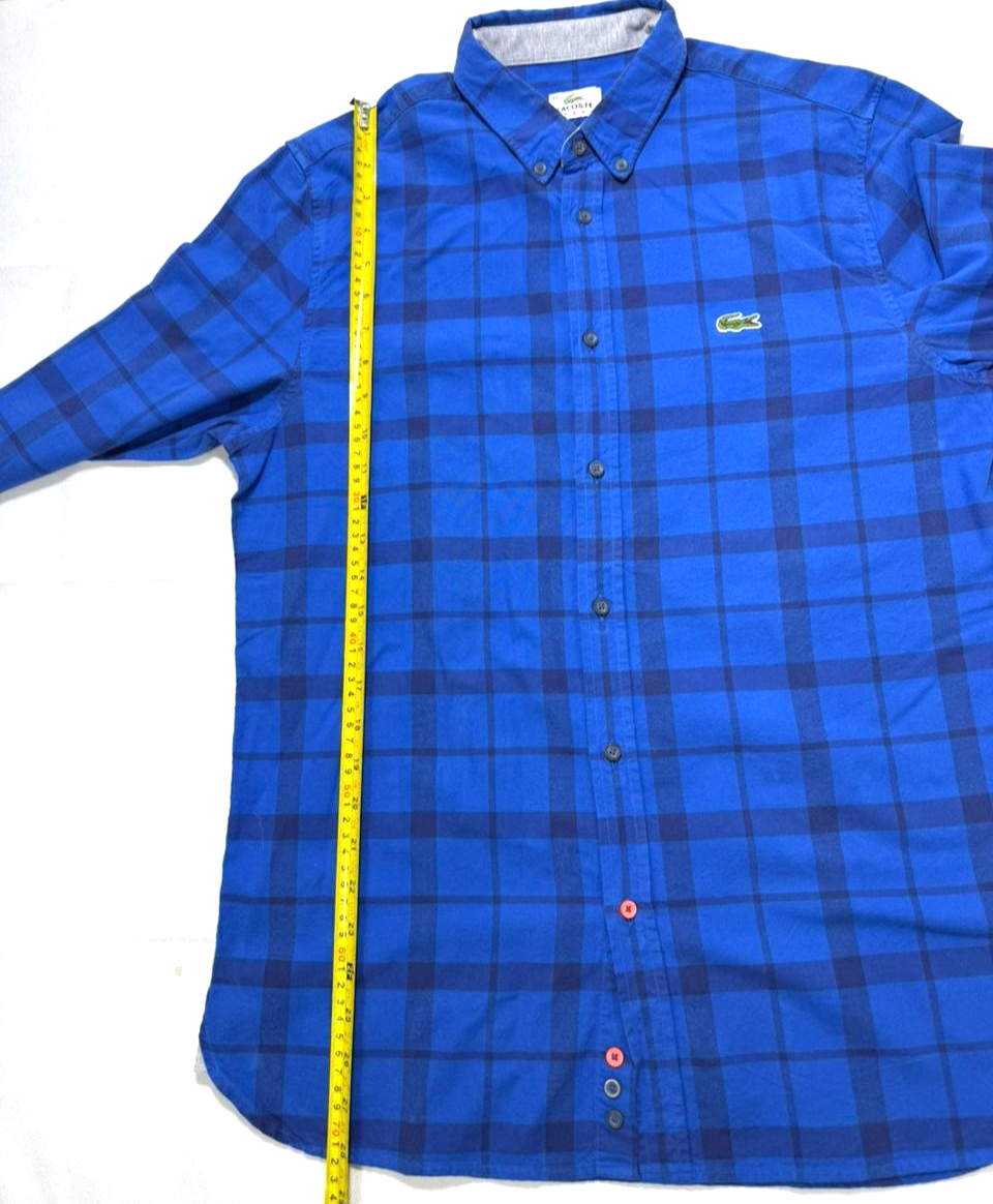 Lacoste Check Shirt For Men Blue Casual Work Shirt - Size 40