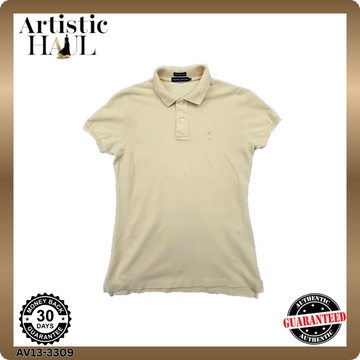 RALPH LAUREN Women's Beige Skinny Polo Shirt Size M Cotton Embroidered Pony
