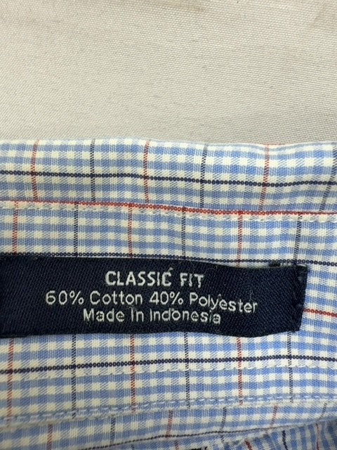 Chaps Men's Blue Plaid Dress Shirt L 15.5x32/33 Wrinkle Free