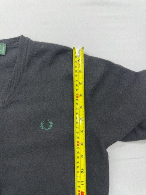 Fred Perry Grey V-Neck Wool Blend Sweater Size 46 Men Laurel Logo Italy