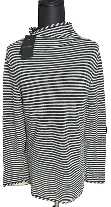 BNWT Giorgio Armani Women's Black And White Striped Turtleneck Top - Size 46