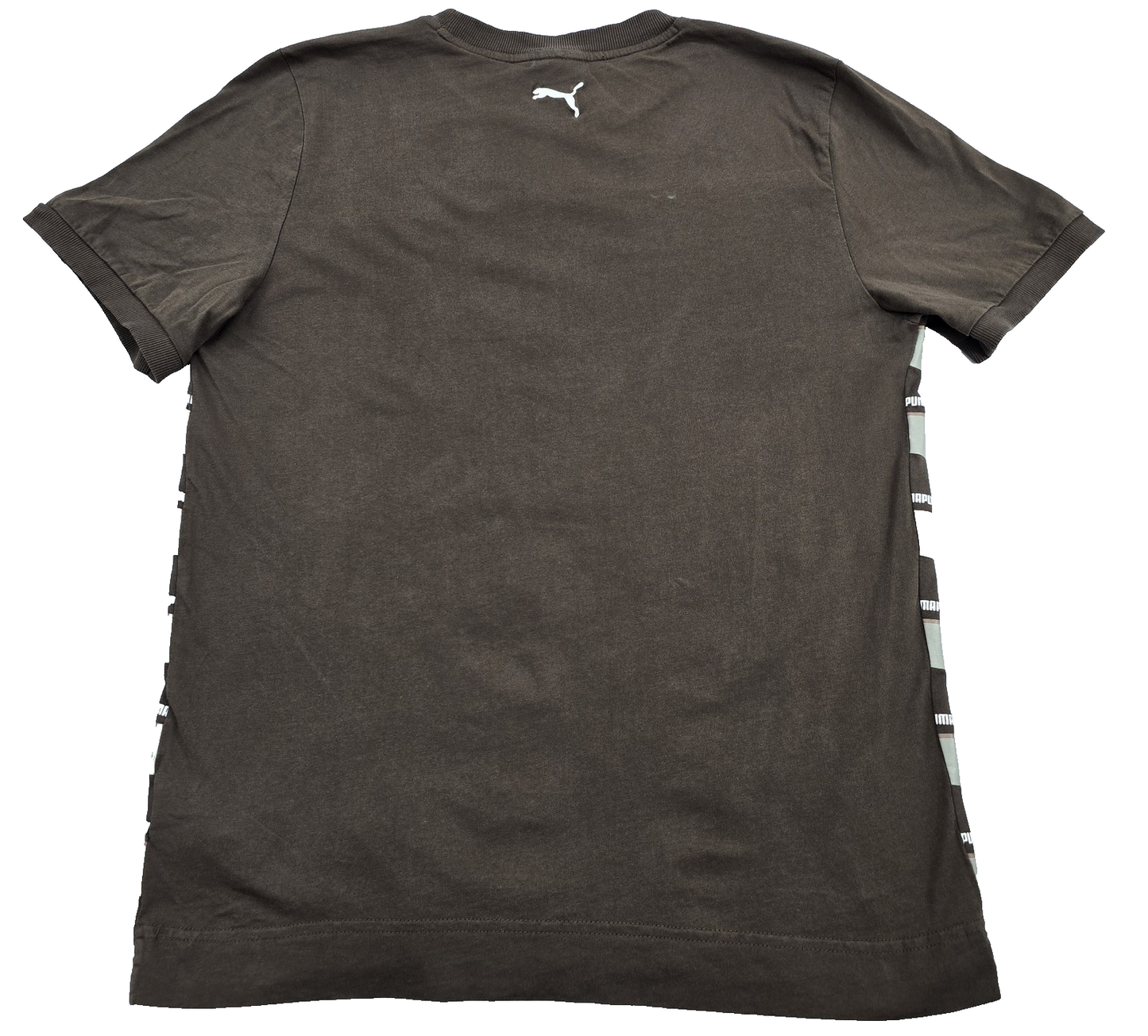 Puma Men's Brown Striped Cotton T-Shirt M Regular Short Sleeve