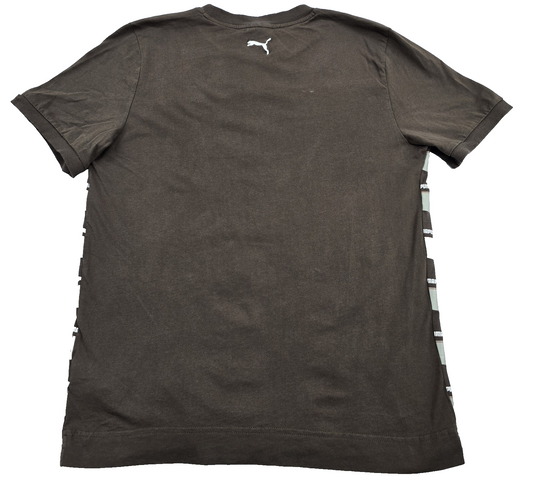 Puma Men's Brown T-Shirt – Size M, Striped, Short Sleeve