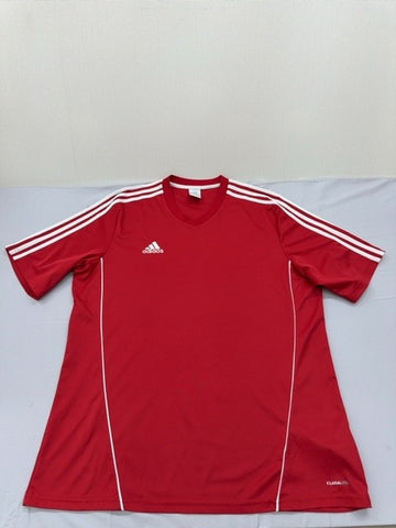 Adidas Men's Red Striped Soccer Jersey XL Short Sleeve V-Neck