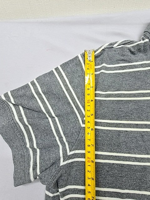 Tommy Hilfiger Men's Gray Striped Polo Shirt Size M Custom Fit Cotton