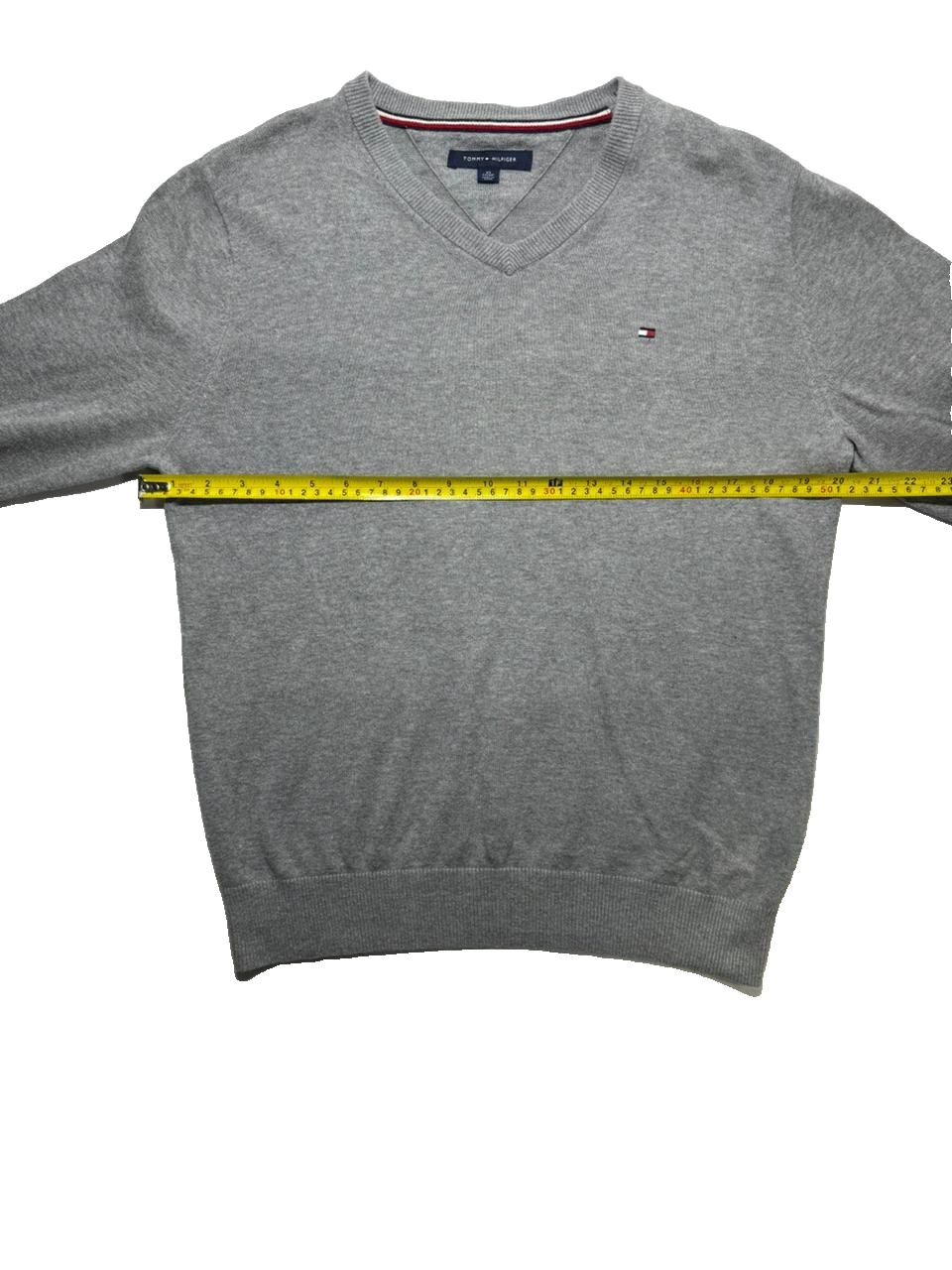 Tommy Hilfiger Men's Long Sleeve Gray V-Neck Cotton Sweater Pullover Size XS