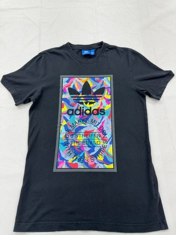 Adidas Men's Black Streetwear Graphic T-Shirt S 3-Stripes Cotton