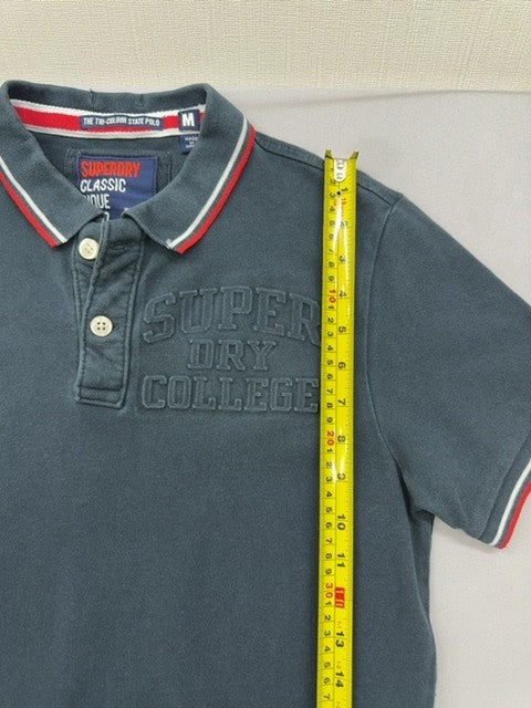 Superdry Men's Navy Short Sleeve Polo Shirt M Tri-Colour Pique