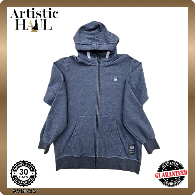 G-Star Raw Men's Gray Zip Up Hoodie Cotton Blend M Relaxed